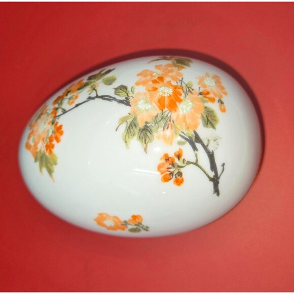 Handcrafted Limoges France Egg Shaped Porcelain Trinket Box With Floral Design - Picture 2 of 7